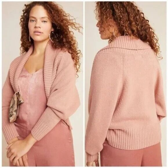 Anthropologie Sweaters - 🩷 Anthropologie Dusty Rose Pink Open Front Wide Collar Copley Cardigan XS/S